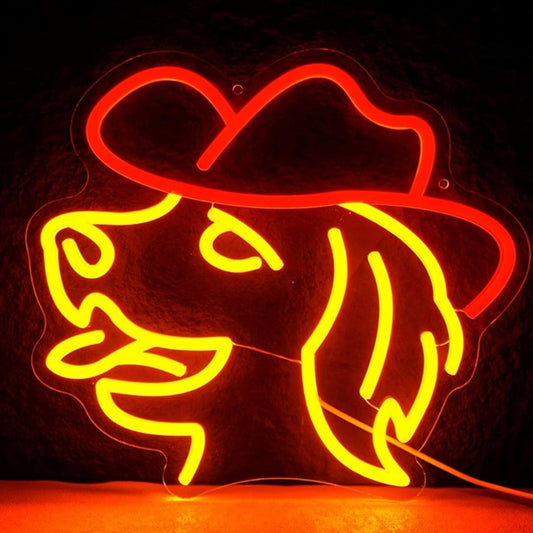 Fun Bright Yellow Golden Retriever in Red Cowboy Hat LED Night Light Room Decor