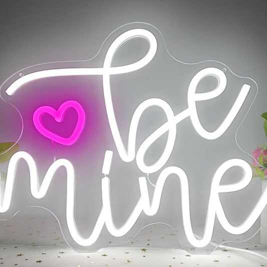 Lovely Bright White “Be Mine” Pink Heart LED Night Light Room Wall Decor