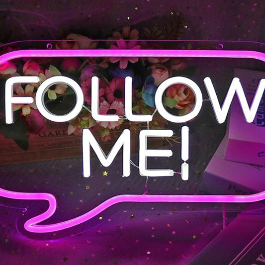 Lovely Bright Pink “Follow Me!” Text Bubble LED Night Light Room Wall Decoration