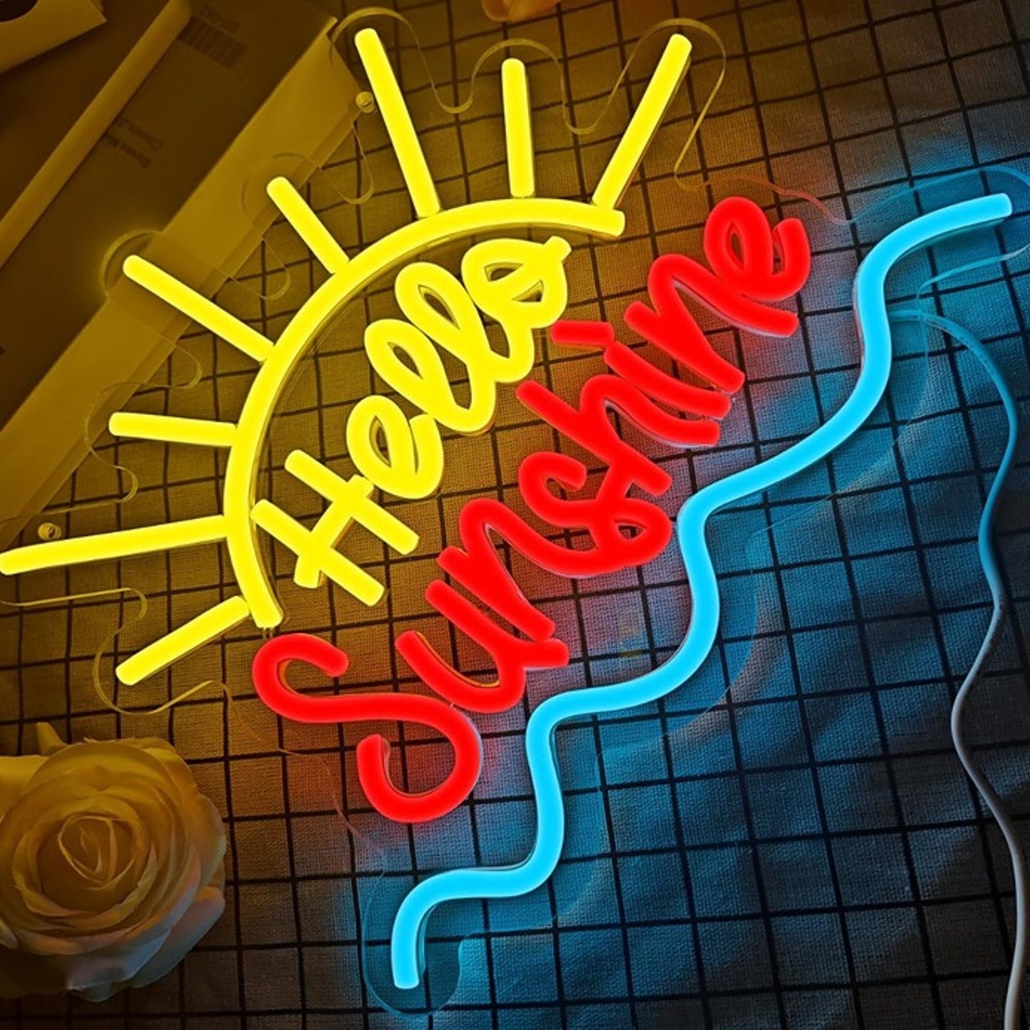 Fun Bright Colorful “Hello Sunshine” Sunrise LED Night Light Room Wall Decor