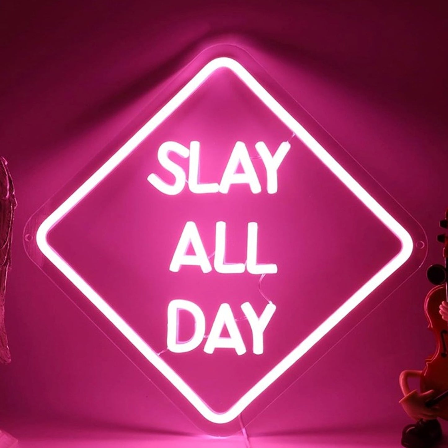 Fun Bright Pink “Slay All Day” Street Sign LED Night Light Room Wall Decor