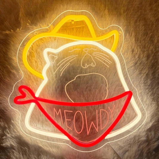 Fun Vivid Bright Cowboy Cat w/ Red Bandana LED Night Light Room Wall Decor