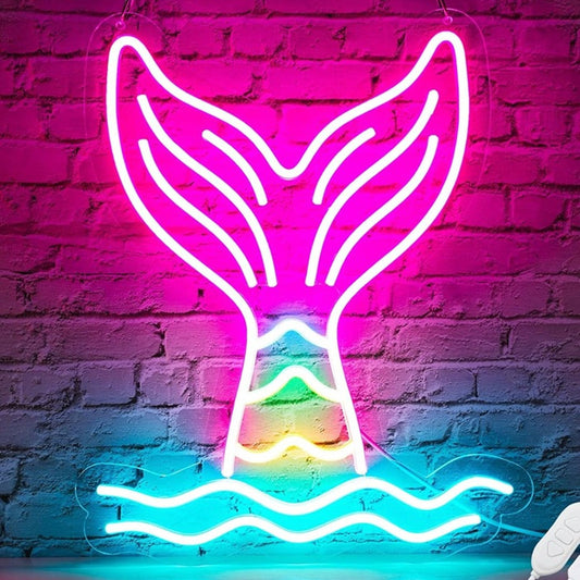 Lovely Vivid Bright Colorful Mermaid Tail LED Night Light Room Wall Decoration