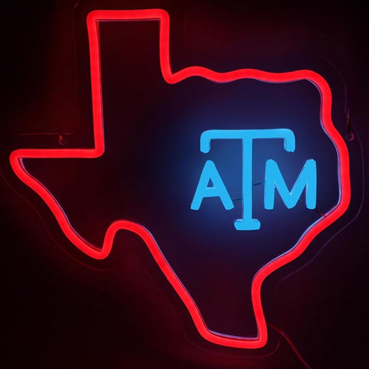 Vivid Bright Red / Blue Texas A & M LED Night Light Room Wall Decor
