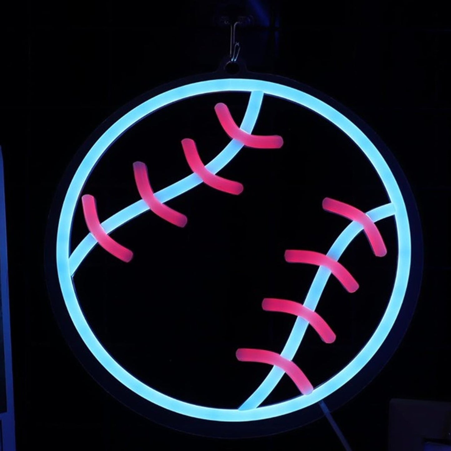 Fun Bright Blue Red Stitch Baseball LED Night Light MLB Sport Room Wall Decor