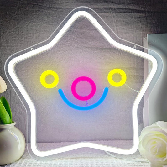 Lovely Bright White Happy Star with Pink Nose LED Night Light Room Wall Decor