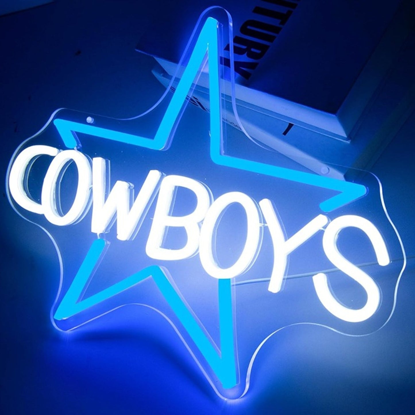 Vivid Bright Blue Star Dallas Cowboys LED Night Light NFL Football Sports Decor
