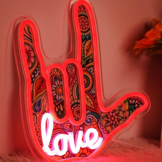 Lovely Bright Red Love Rock Hand LED Night Light Room Wall Art Decoration