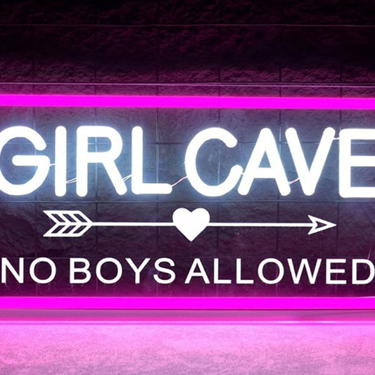 Fun Bright Pink “Girl Cave No Boys Allowed” LED Night Light Room Wall Decoration