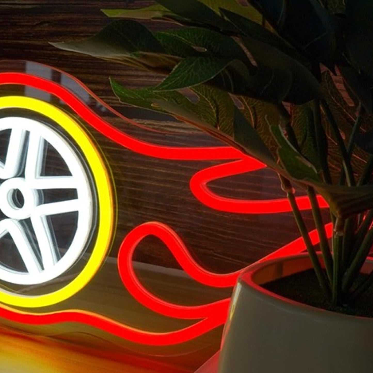 Vivid Bright Red Hot Flaming Wheel LED Night Light Room Wall Decoration