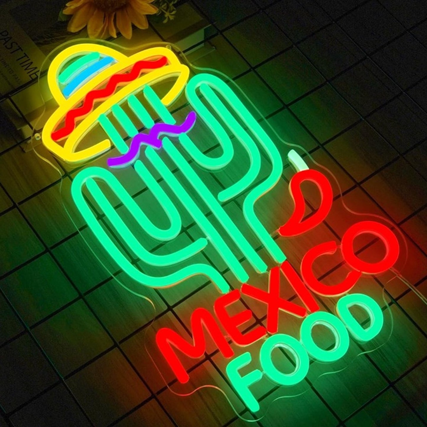 Fun Bright Green Mexican Cactus “Mexico Food” LED Night Light Room Wall Decor