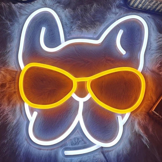 Fun Bright Frenchie French Bulldog w/ Orange Sunglasses LED Light Pet Decor