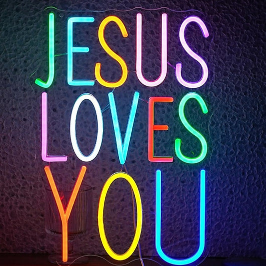 Fun Bright Colorful “Jesus Loves You” LED Night Light Room Wall Decoration