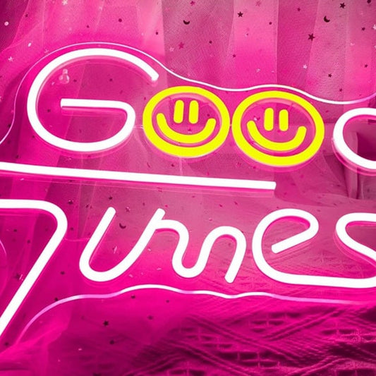Lovely Bright Pink Good Times Yellow Smiley Face LED Night Light Room Wall Decor