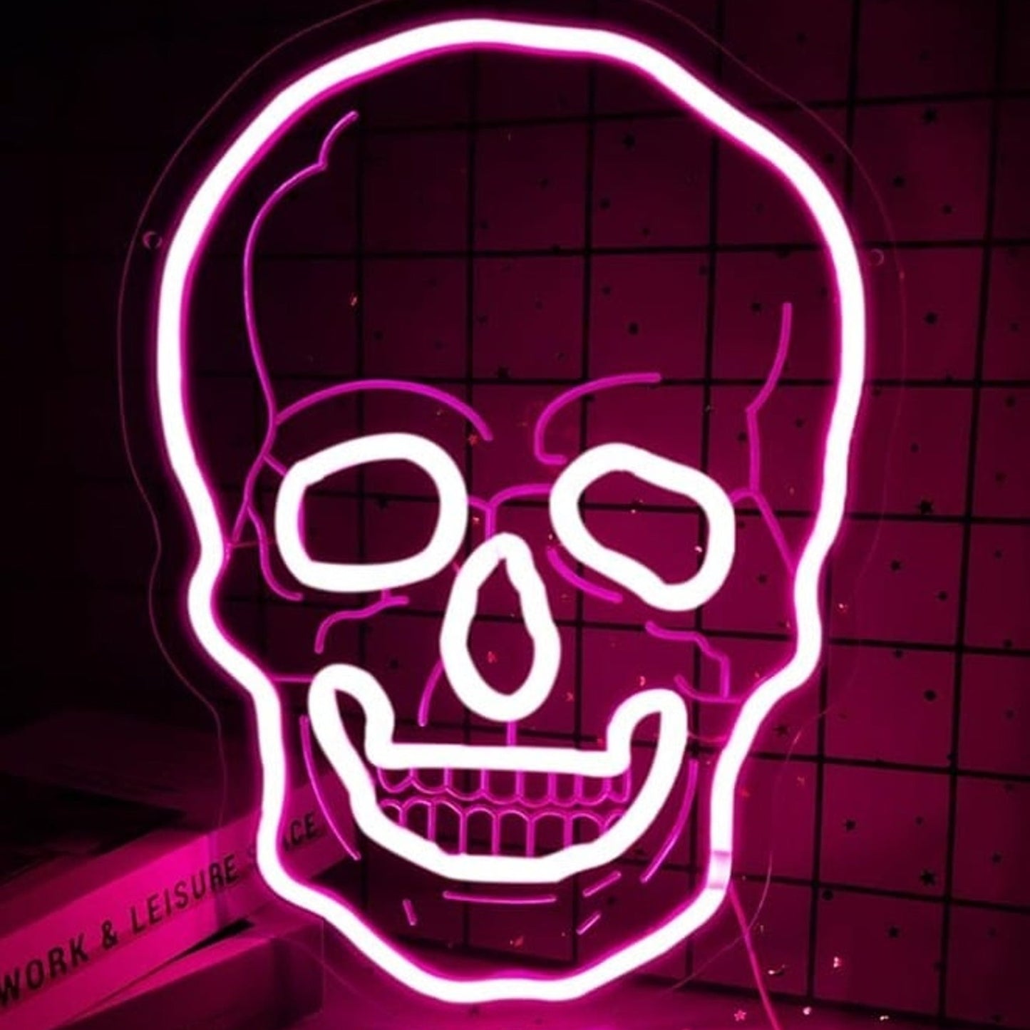 Spooky Bright Pink Skeleton Skull LED Night Light Room Wall Decoration