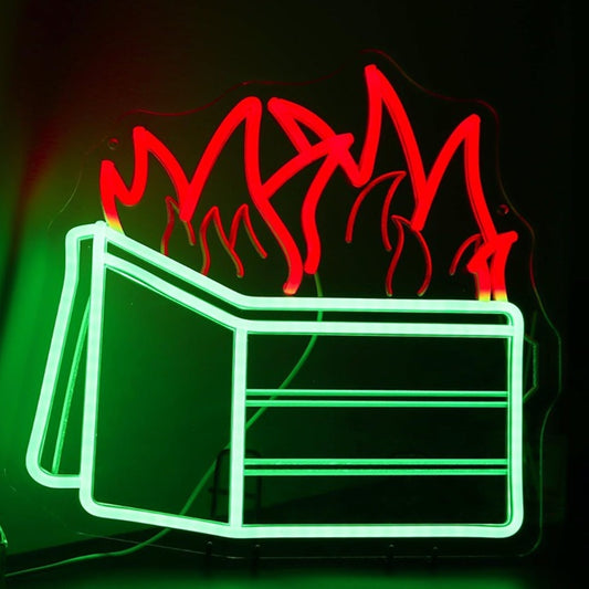 Fun Bright Green Dumpster Fire LED Night Light Room Wall Decoration