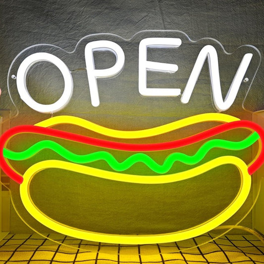 Vivid Bright Tasty “Open” Hotdog LED Night Light Room Wall Decoration