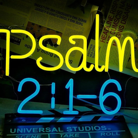 Lovely Bright Blue / Yellow “Psalm 2:1-6” LED Night Light Room Wall Decoration