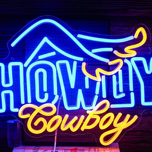 Fun Bright Blue “Howdy Cowboy” LED Night Light Room Wall Decoration