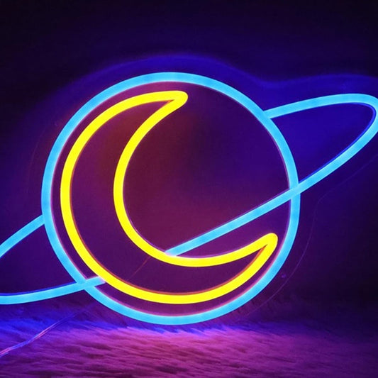 Lovely Bright Crescent Moon in Blue Planet LED Night Light Room Wall Decor