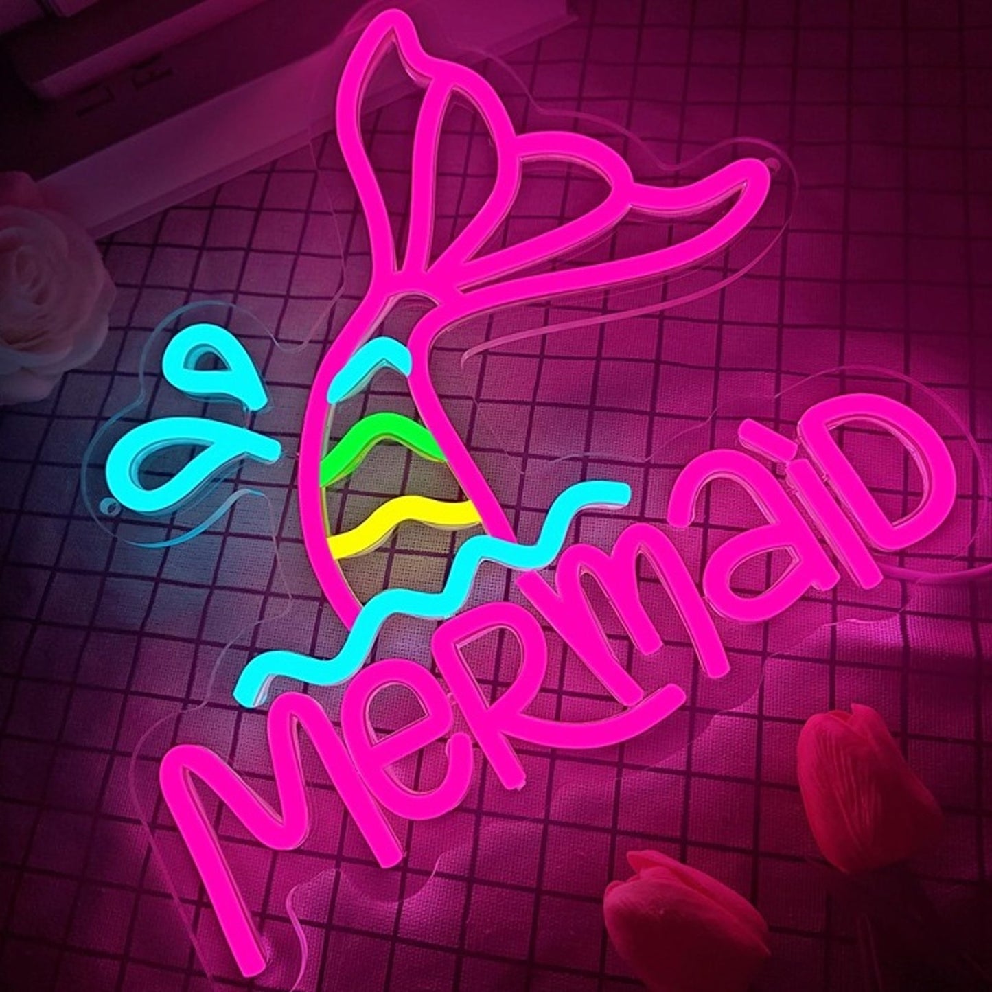 Fun Bright Pink “Mermaid” Fish Scale Tail LED Night Light Room Wall Decoration
