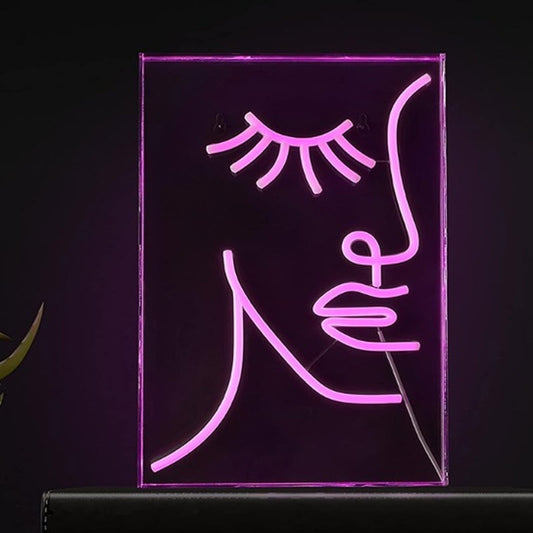 Lovely Bright Pink Face LED Night Light Box Room Wall Art Decoration