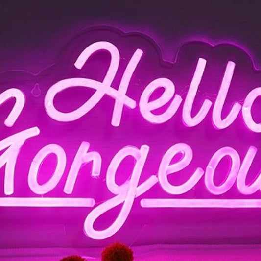 Lovely Bright Pink Underline Hello Gorgeous LED Night Light Room Wall Decoration