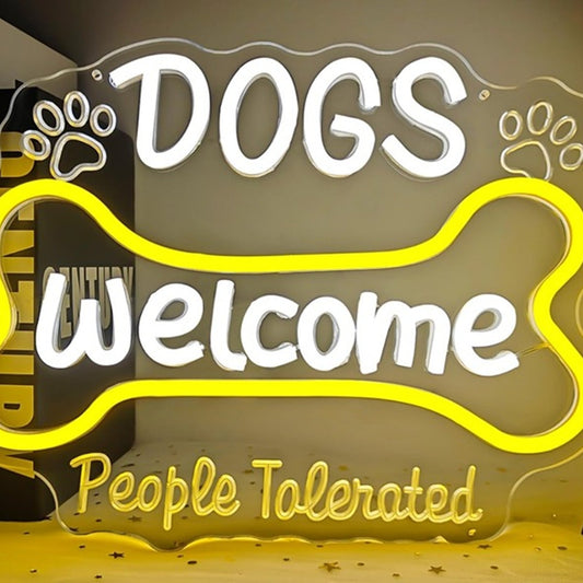 Fun Bright “Dogs Welcome, People Tolerated” LED Night Light Room Wall Decoration