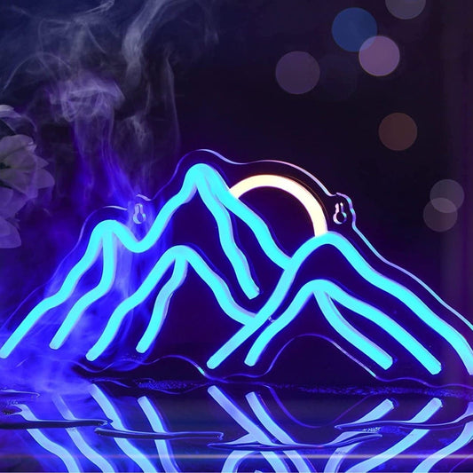Lovely Bright Cool Blue Mountain Sunrise LED Night Room Wall Art Decoration