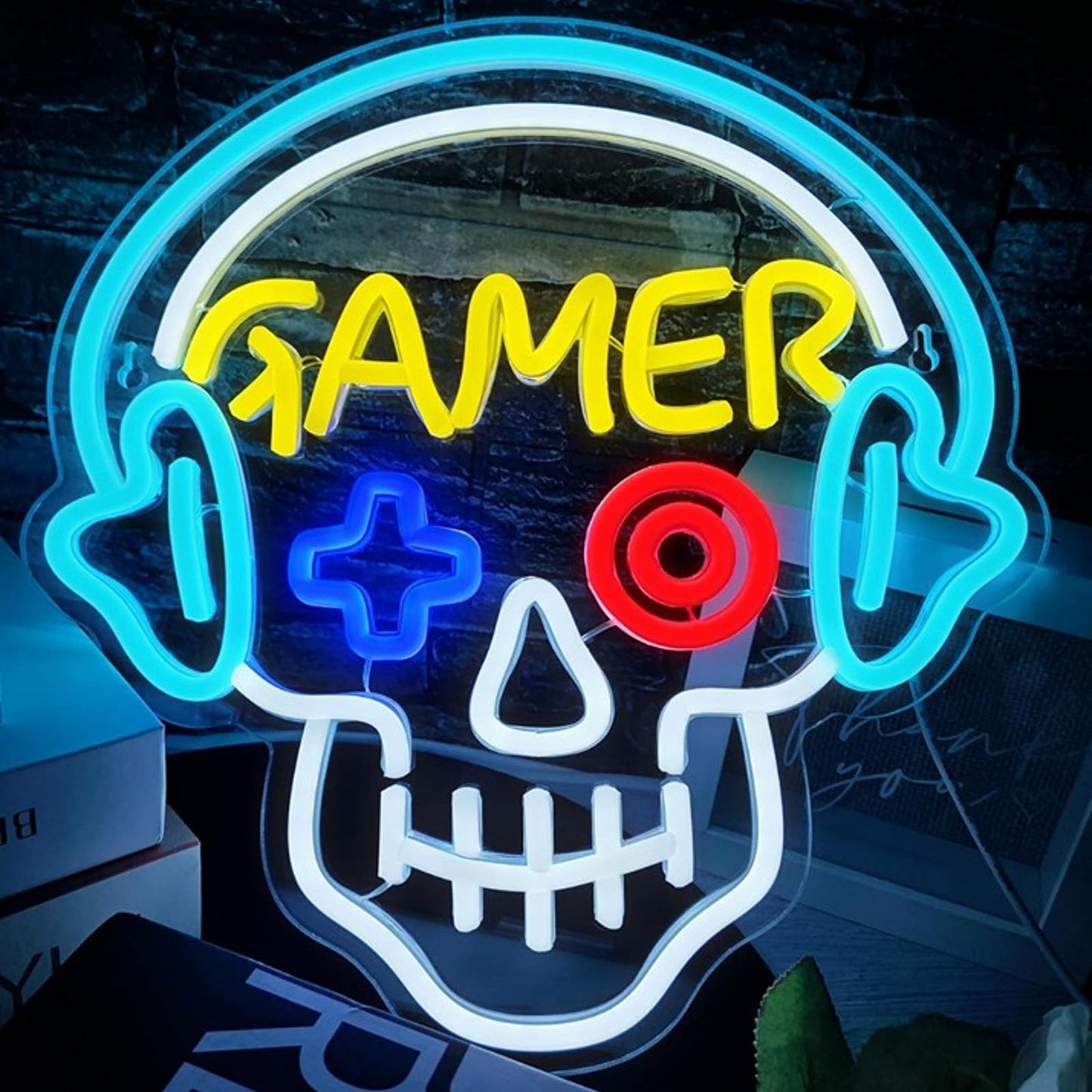Fun Bright Skull Head Gamer LED Night Light Room Wall Arcade Decoration