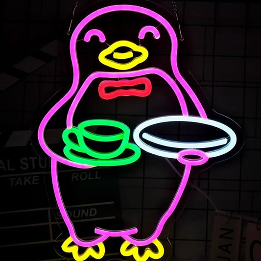 Fun Bright Pink Waiter / Waitress Penguin LED Night Light Room Wall Decoration
