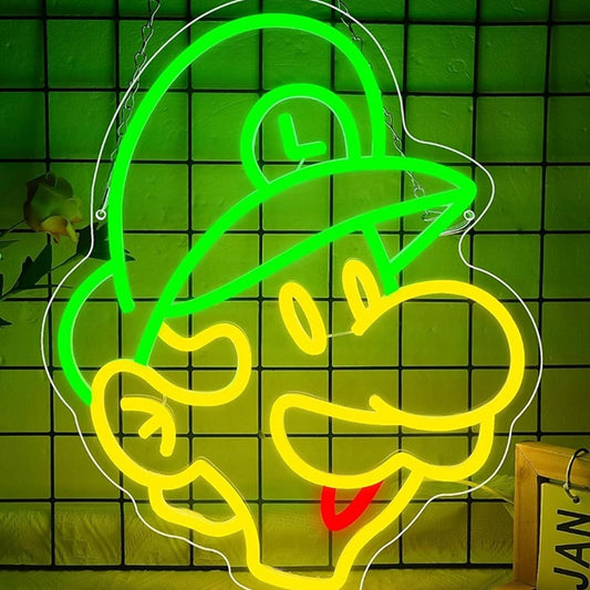 Fun Bright Green / Yellow Luigi LED Light Super Mario Video Game Room Decor