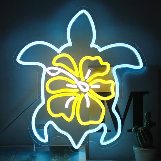 Lovely Blue / Yellow Flower Hawaiian Sea Turtle LED Night Light Room Wall Decor
