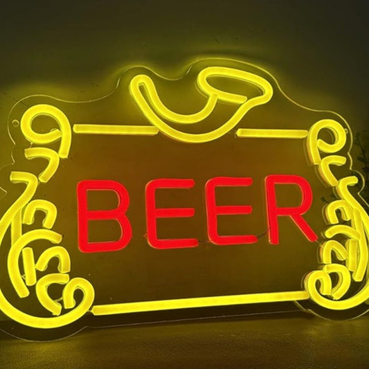 Vivid Bright Yellow Fancy Border “Beer” Sign LED Night Light Bar Wall Decoration