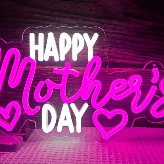 Lovely Bright Pink “Happy Mother’s Day” LED Night Light Room Wall Decoration
