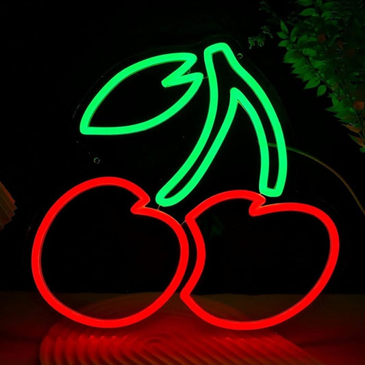 Tasty Bright Red Pair of Cherries LED Night Light Fruit Room Wall Decoration
