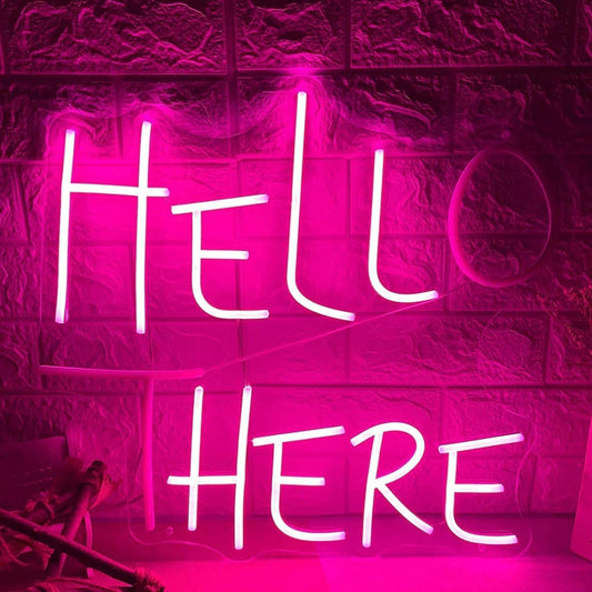 Funny Bright Vivid Pink Hello There / Hell Here LED Night Light Room Wall Decora