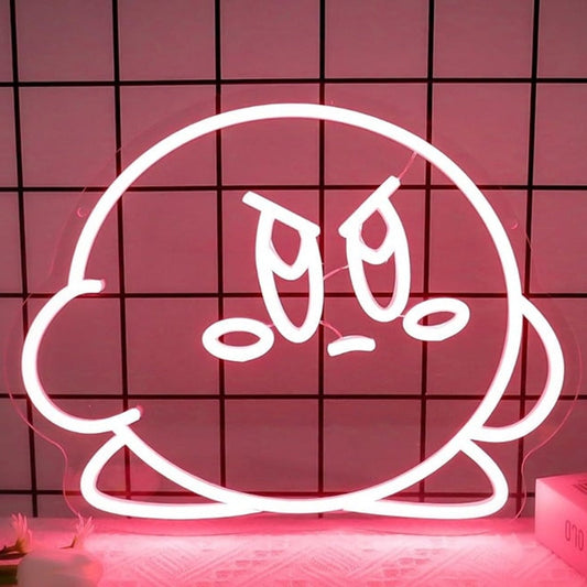 Fun Bright Pink Mad Angry Kirby LED Night Light Video Game Room Wall Decor