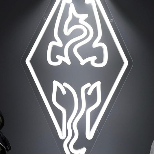 Vivid Bright White Diamond Dragon Syrim Symbol LED Night Light Game Decor