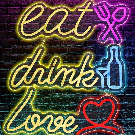 Lovely Bright Eat, Drink, Love LED Night Light Room Wall Party Decoration