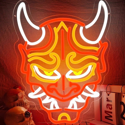 Vivid Bright Red Prajna Hannah Mask LED Night Light Japanese Wall Decoration