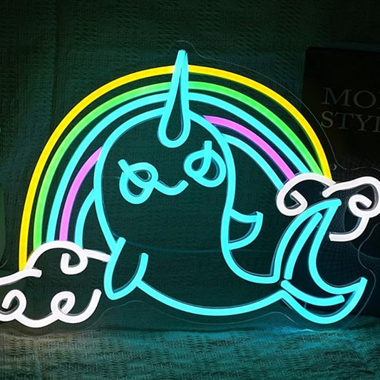 Fun Bright Rainbow Narwhal LED Night Light Room Wall Decoration