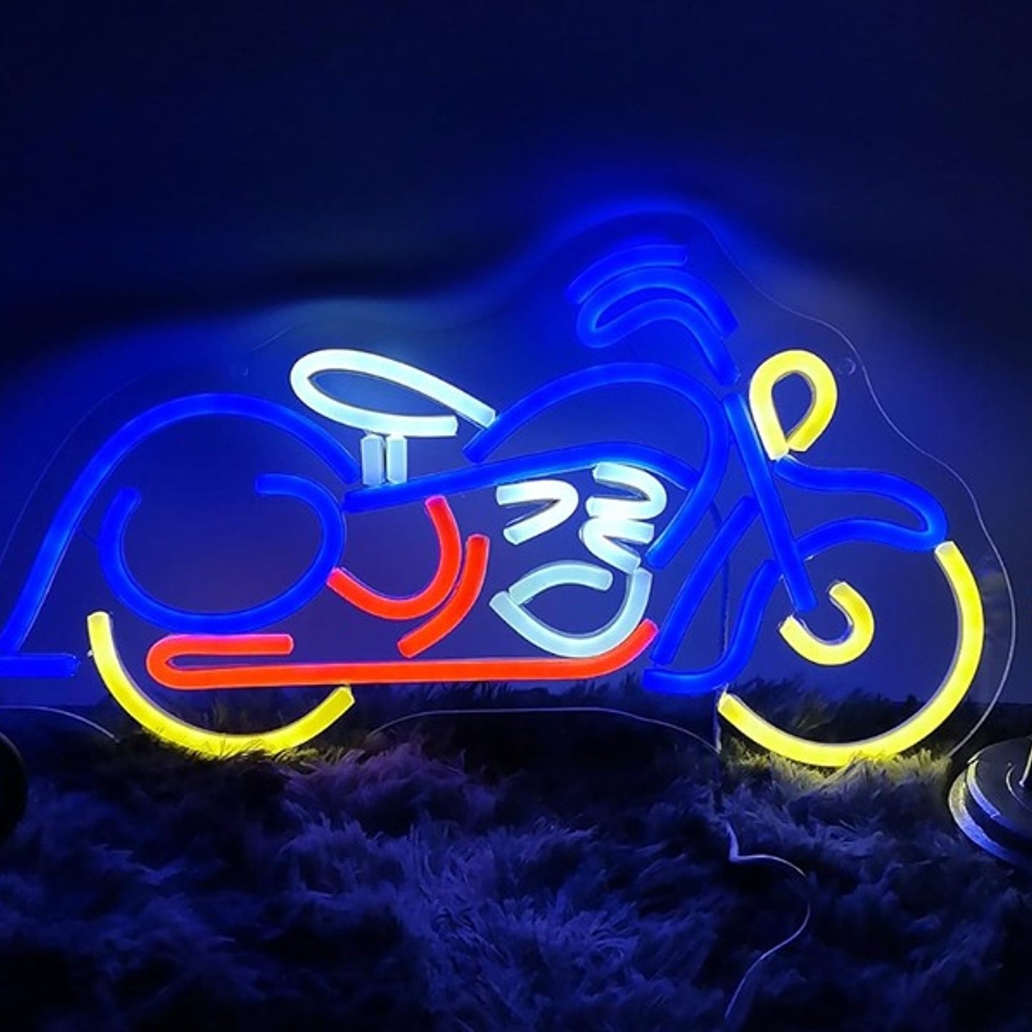 Fun Bright Deep Blue Motorcycle LED Night Light Garage Room Wall Decoration