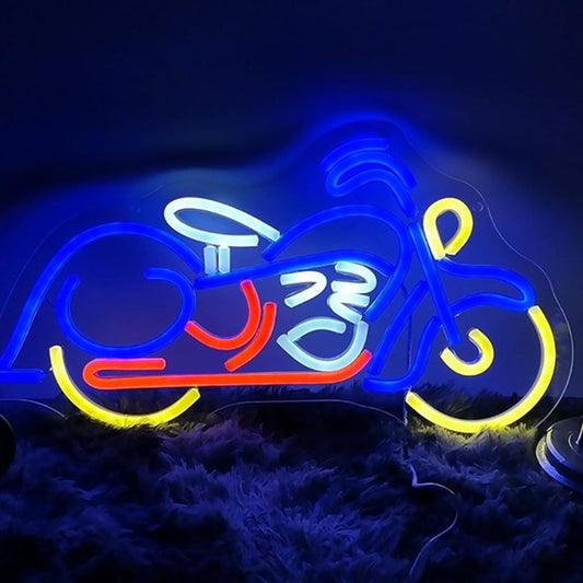 Fun Bright Deep Blue Motorcycle LED Night Light Garage Room Wall Decoration
