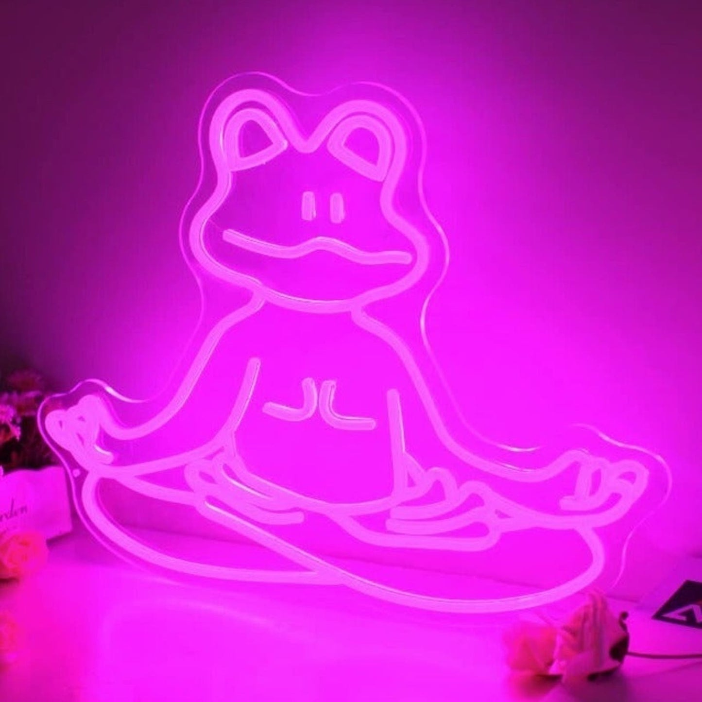 Fun Bright Pink Meditating Frog LED Night Light Room Wall Decoration