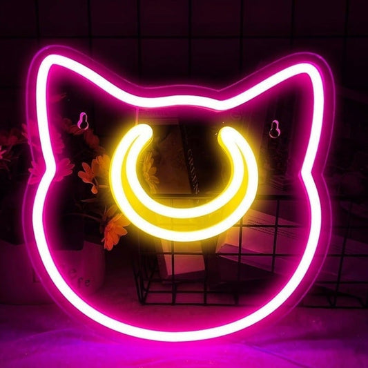Cute Bright Pink Simple Luna Cat Sailor Moon LED Night Light Anime Decor