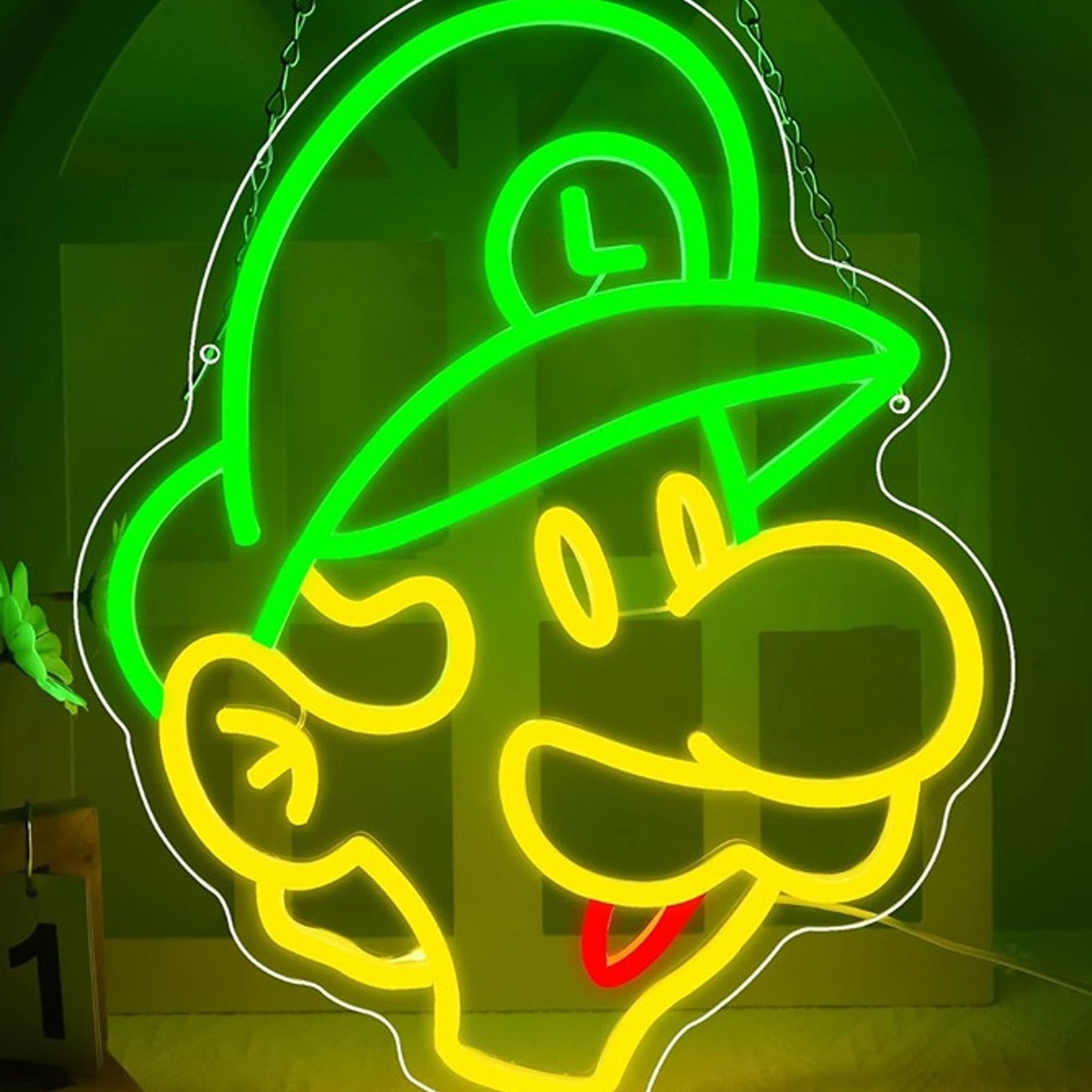 Fun Bright Green / Yellow Luigi LED Light Super Mario Video Game Room Decor