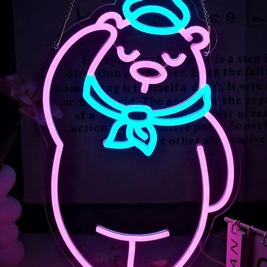 Fun Bright Saluting Pink Sailor Bear LED Night Light Room Wall Decoration