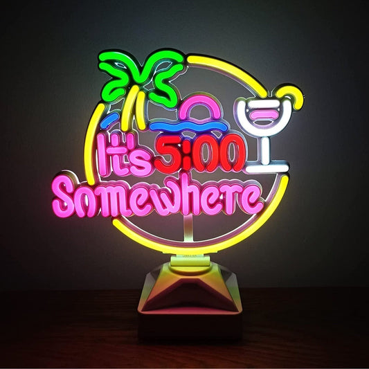 Cool Bright It’s 5:00 Somewhere Palm Tree LED Night Light Lamp Bar Room Decorati