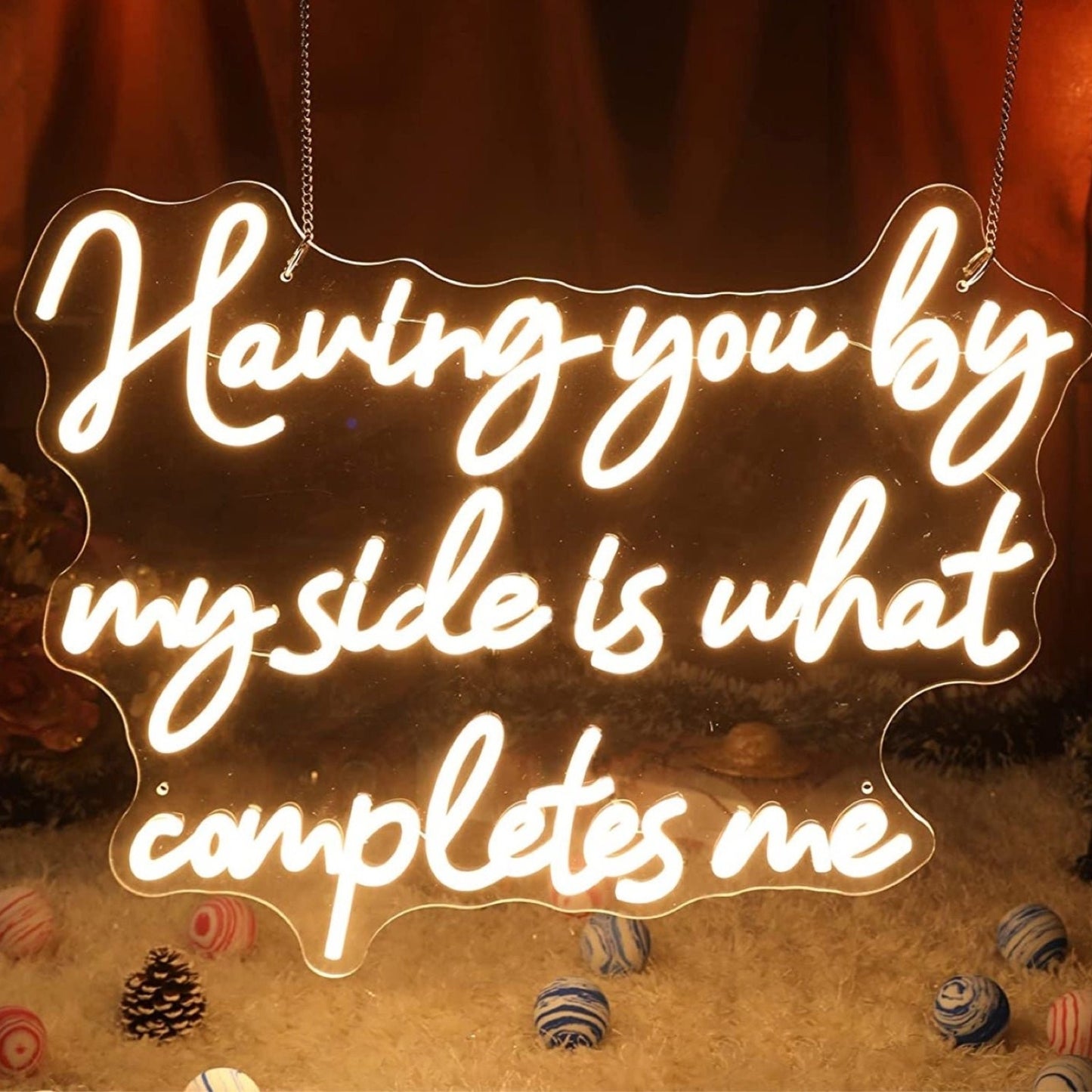 Lovely “Having You By My Side Is What Completes Me” LED Night Light Wall Decor